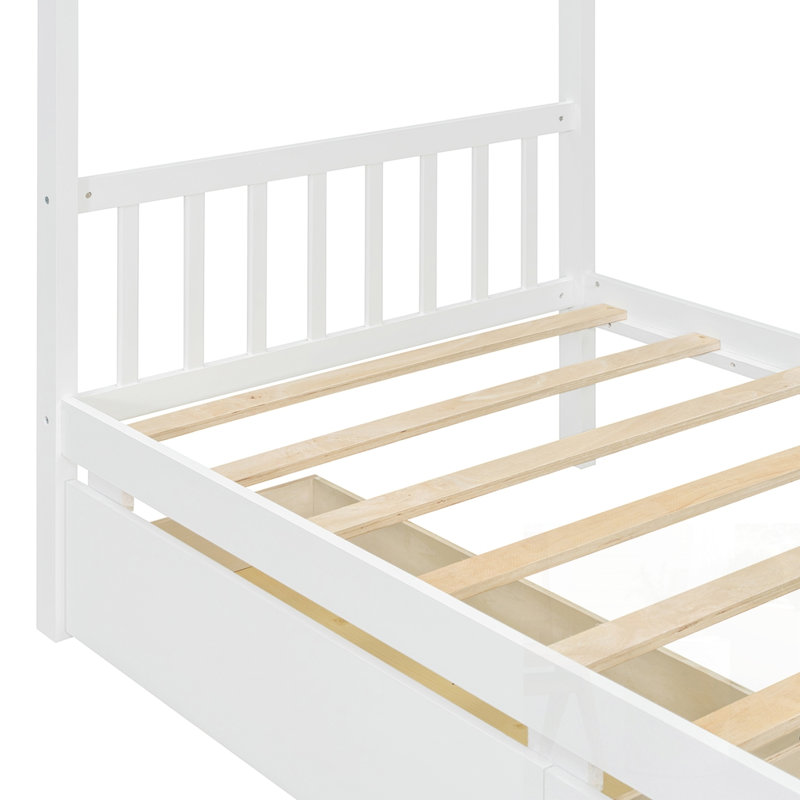 Lit en bois avec tiroirs, Simple, Blanc