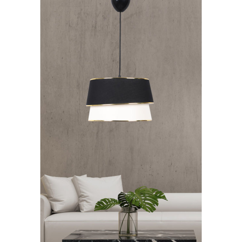 Luminaire suspendu cylindrique à 1 lumière, Blanc / noir, Noir