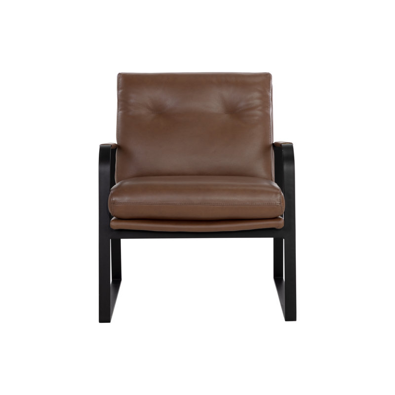 Leather Tufted Lounge Chair, Brown Genuine Leather