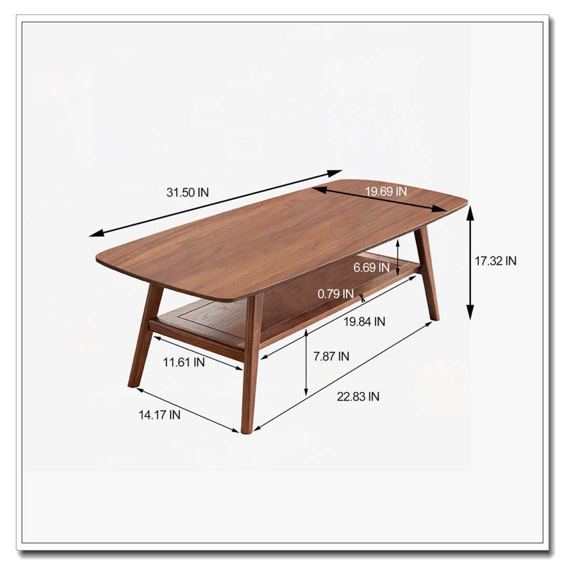 Table basse rectangulaire avec plateau en bois massif, Noyer, H 17,32 po x L 31,5 po x l 19,69 po