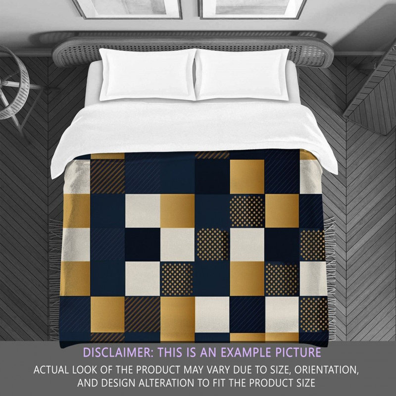 Polyester Comforter, Twin Extra Long Comforter, Gold/Navy Checkered