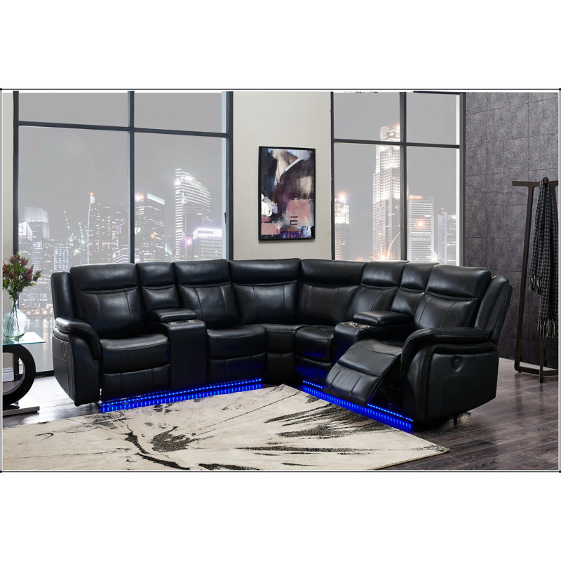Canapé modulaire en cuir noir Jupiter