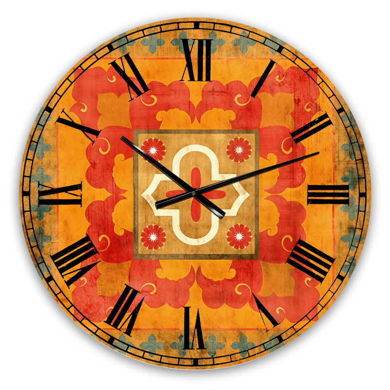 Moroccan Orange Tiles Collage III - Bohemian & Eclectic Wall Clock, Small