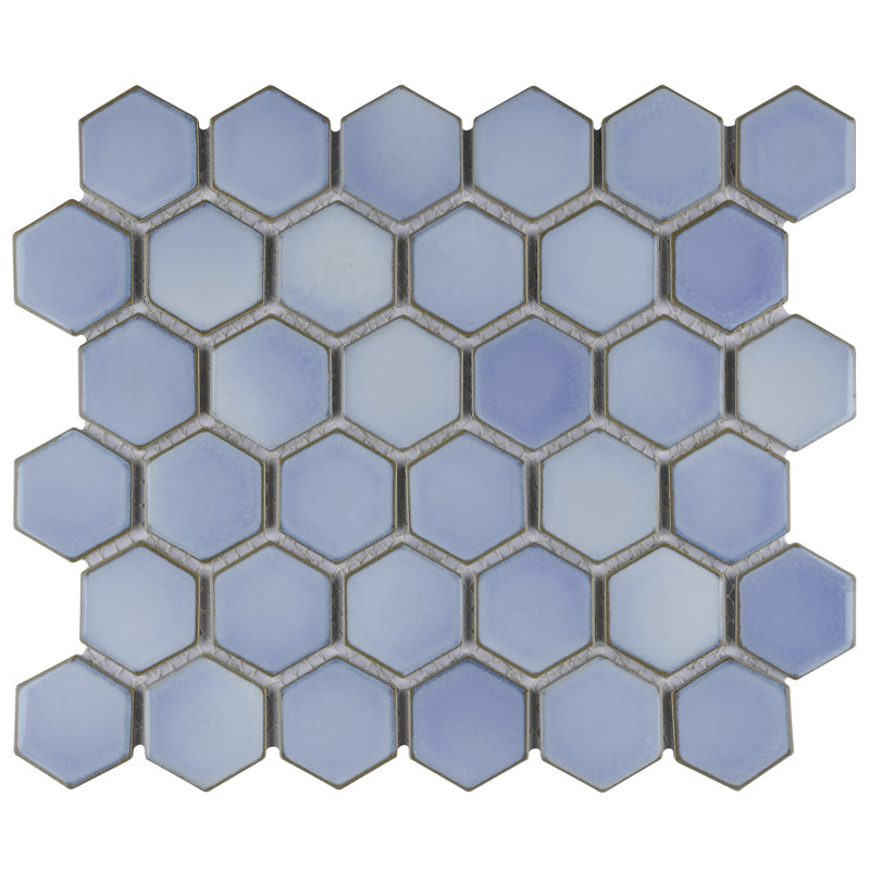 Hudson Due 2" Hex 10-7/8 " x 12-5/8 " Porcelain Mosaic Floor and Wall Tile, Frost