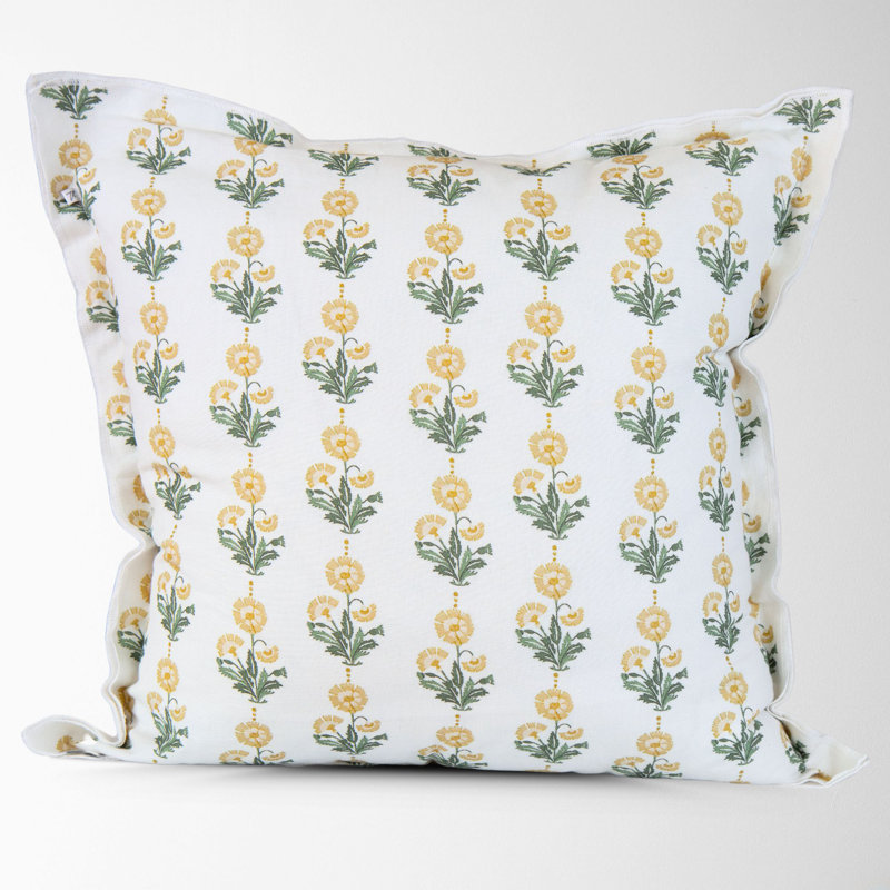 Floral Cotton Pillow Cover, 22"H x 22"W, Gold Floral, Square