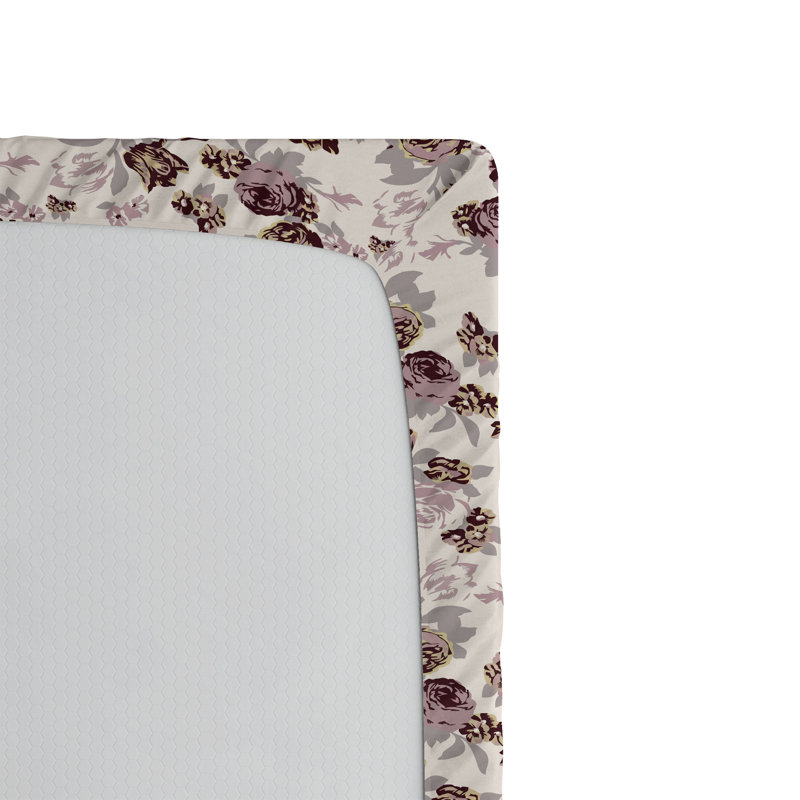 Ambesonne Nature Fitted Sheet Leaves Botanical Style Art, Twin Fitted Sheet, Maroon/Mauve/Ivory Floral