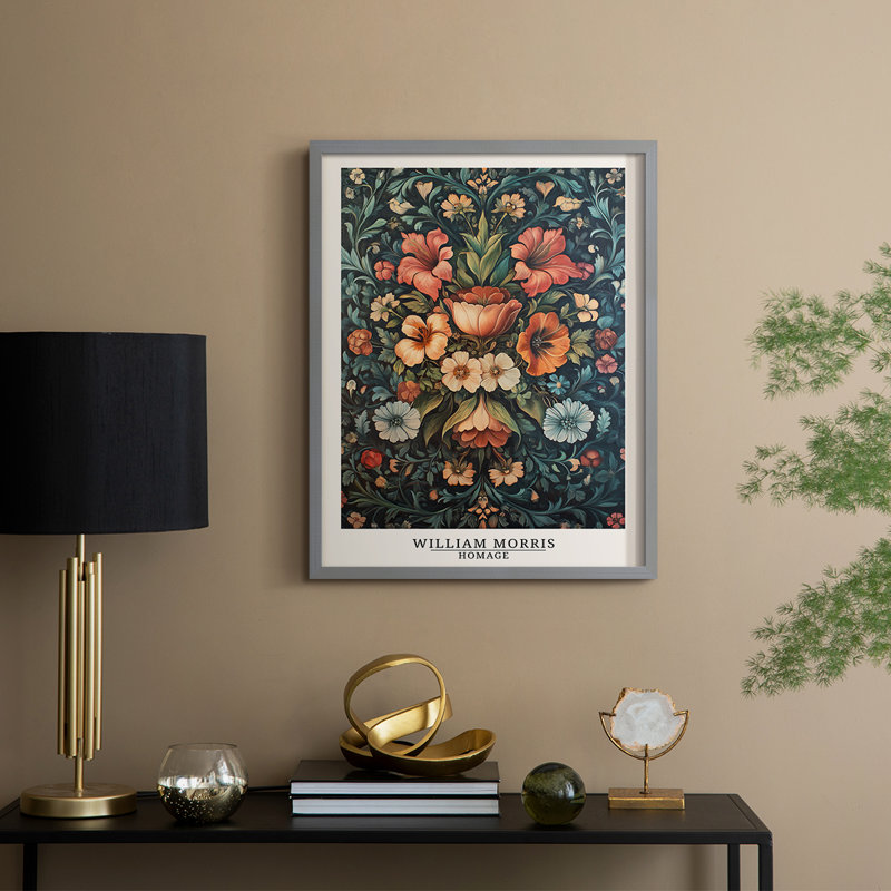 Imprimé encadré en bois massif de la série XXI de William Morris, Gris, H 11 po x l 9 po