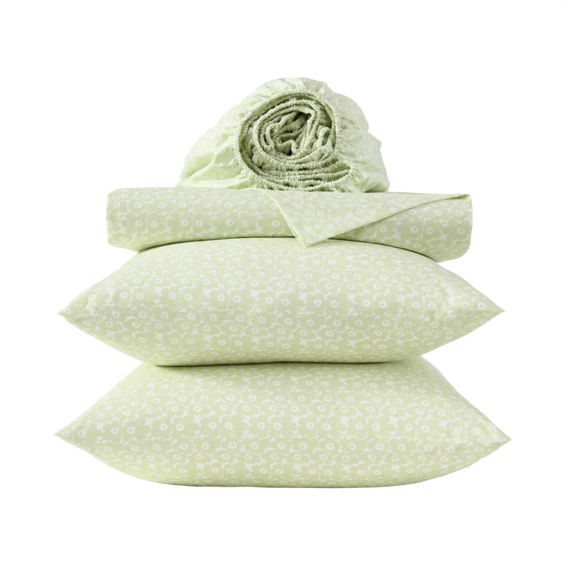 Marimekko Printed Cotton Percale Sheet Sets, King Sheet Set with 2 King Pillowcases, Pikkuinen Unikko Pink