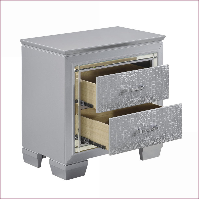 Table de chevet 2 tiroirs Glam Silver, Argent argent