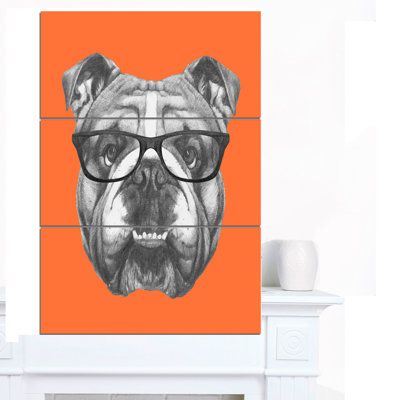 «English Bulldog with Glasses», ensemble de 3 reproductions d'art sur toiles tendues