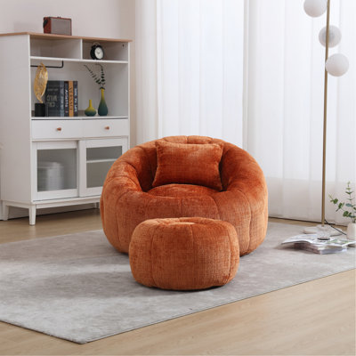 Très grand fauteuil à billes rond moderne avec repose-pieds pour le salon, canapé paresseux en tissu chenille avec coussin pour adultes, adolescents, enfants, convient à la chambre à coucher, au dortoir, à la salle d'étude