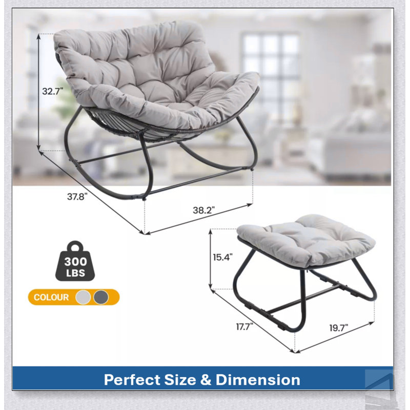 Chaise berçante avec repose-pieds, repose-pieds en osier toutes saisons et coussins moelleux pour un confort ultime