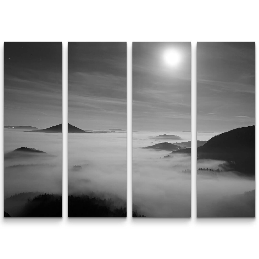 4-tlg. Leinwandbilder-Set Berge im Nebel bei Vollmond