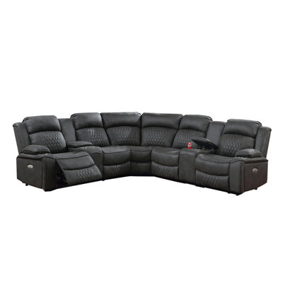 3-Piece Gel Leatherette Upholstered Reclining Sectional With Cup Holder