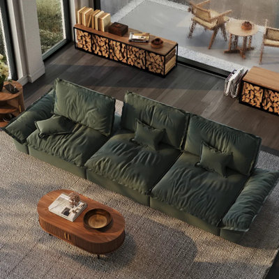 141.73"Upholstered Sleeper Sofa, 3-Seater Sectional Cloud Couch, Compressed Sofa with Adjustable Backrest