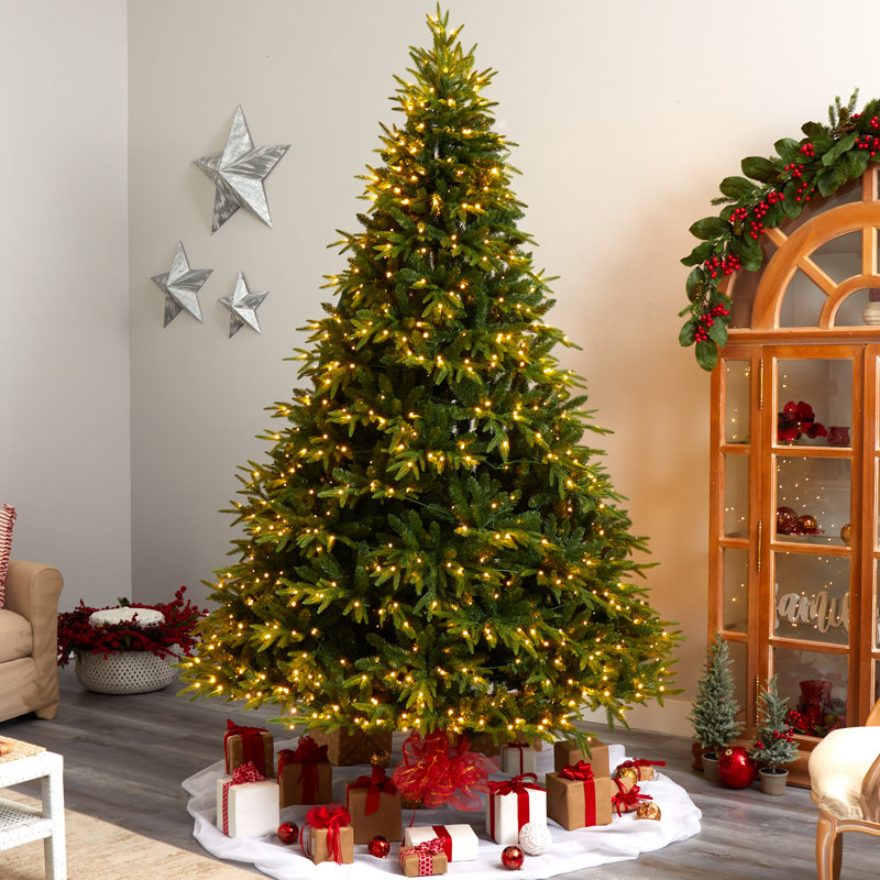 Green Lighted Artificial Fir Christmas Tree, 9' H