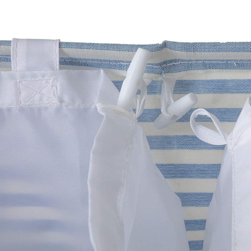 Blue and White Striped Rectangular Double Laundry Sorter with Handles