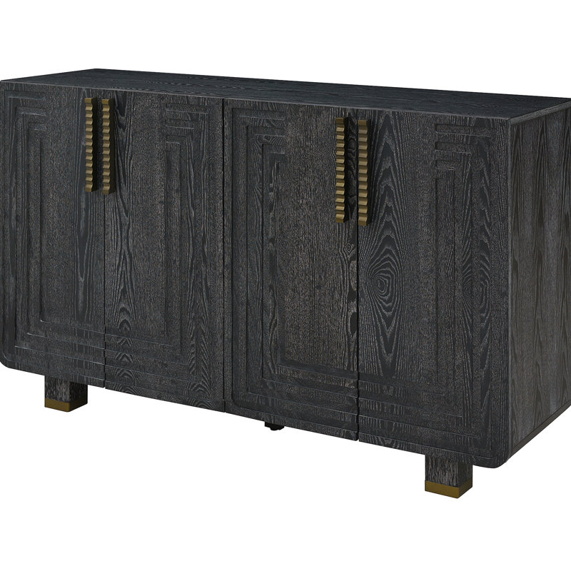 Buffet rétro 54 po avec rangement, armoire rétro à 4 portes avec cannelures et tablettes réglables pour la salle à manger, la cuisine et le salon (noir)