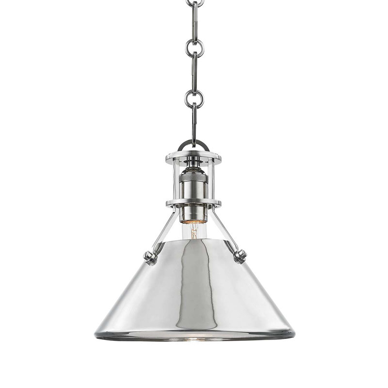 Metal No. 2 9.5" 1-Light Cone Pendant by Mark D. Sikes for Hudson Valley Lighting, Polished Nickel