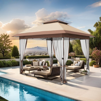 Tente escamotable avec moustiquaire, abri UV imperméable pour l'extérieur, pavillon de jardin à hauteur réglable, sac de transport à roulettes, tente d'événement portable pour jardin, cour, terrasse, fêtes