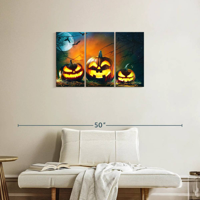 Citrouilles d'Halloween souriant, H 20 po x l 33 po