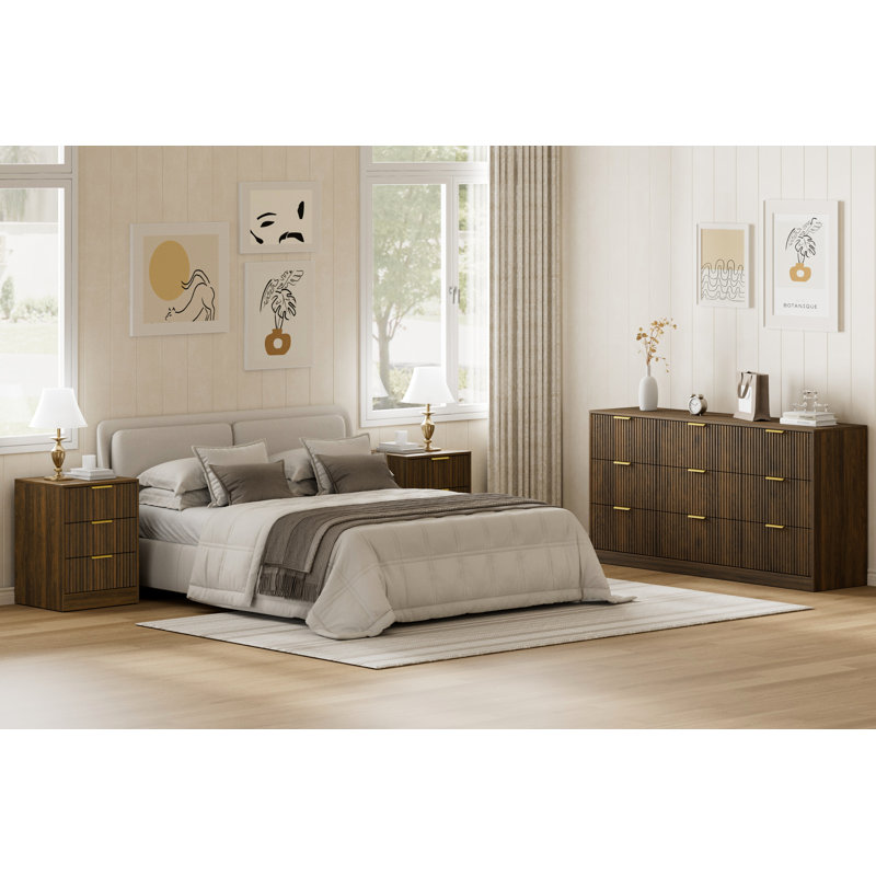 3-Piece 9-Drawer Dresser & 3-Drawer Nightstand Set, Walnut