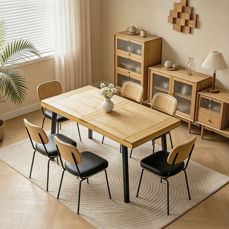 Table de salle à manger 47,2 "en bois massif avec pieds en métal pour 4, Brown