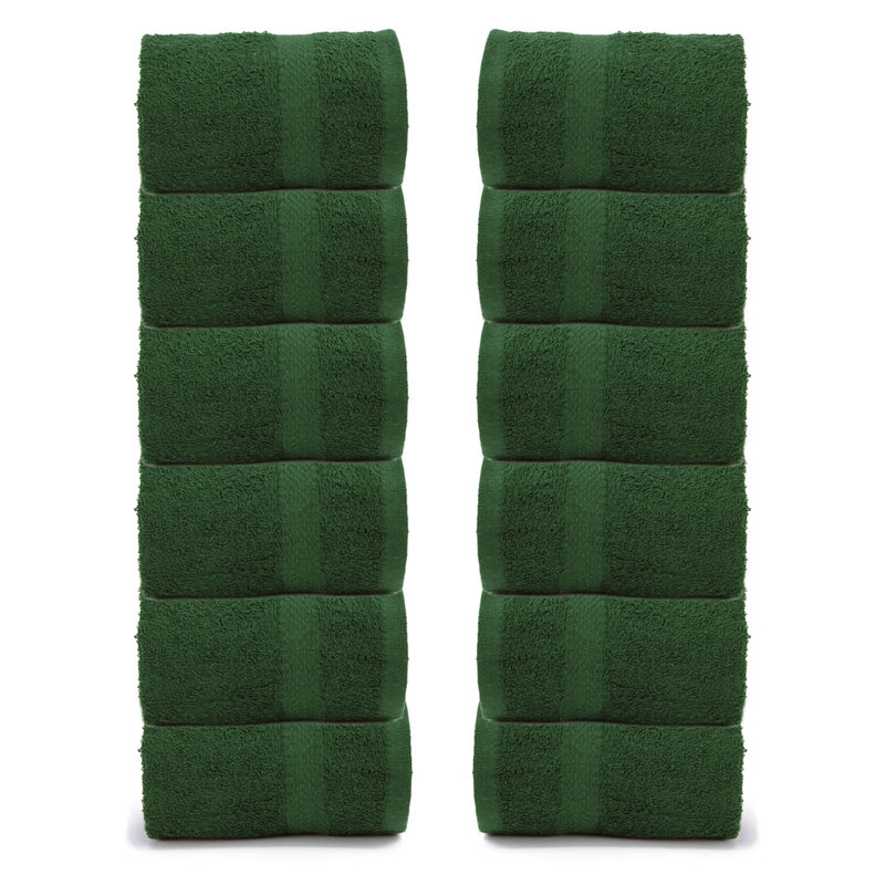Ensemble de 12 serviettes de toilette en coton 100%, Vert chasseur