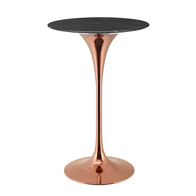 Table de bar Lippa, plateau rond en marbre artificiel, par Modway, Rose, L 28 po x l 28 po, Table de bar (hauteur de 39,5 po)