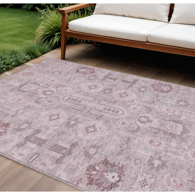 Tapis d'intérieur lavable oriental mauve et rosé 9 pi x 12 pi