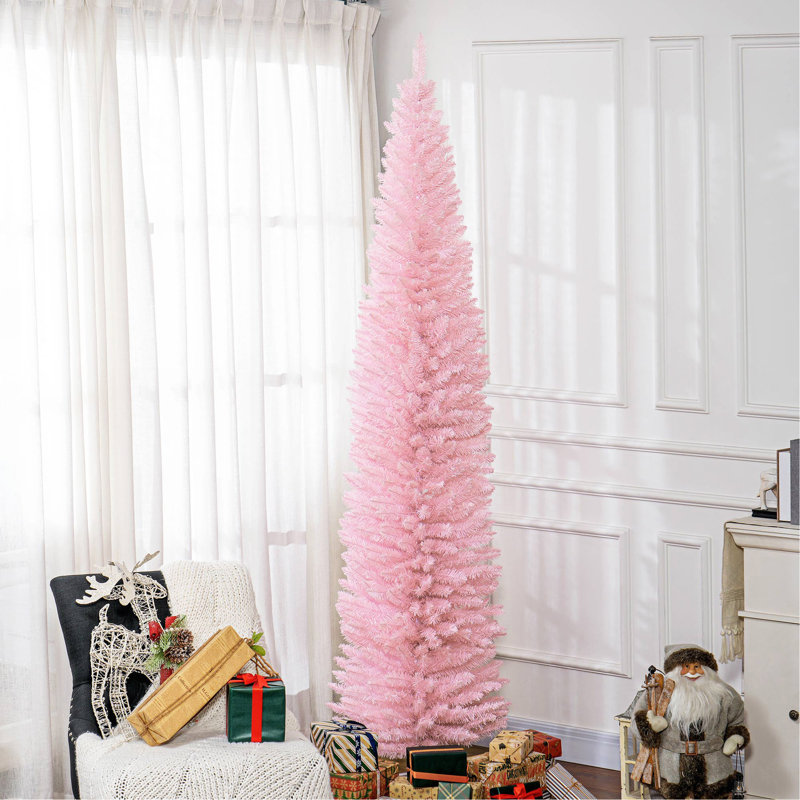 Arbre de Noël artificiel 8 pi avec 818 extrémités de branches réalistes et support en plastique, rose, Rose