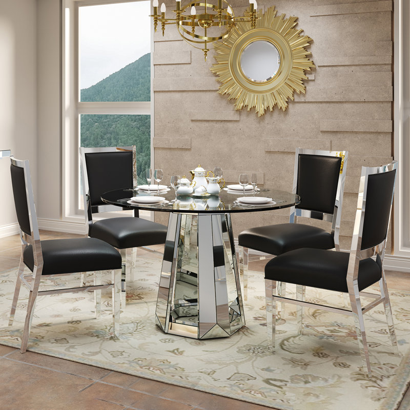 Table de salle à manger avec plateau rond en verre trempé moderne et minimaliste moderne, table en verre avec base ronde, table de cuisine