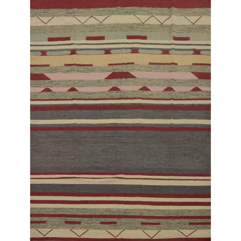 Tapis oriental rayé à motif géométrique kilim 8 x 10