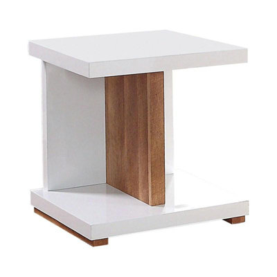 Table de bout de style contemporain de style contemporain à deux tons avec tablettes ouvertes à finition lustrée et base en bois avec table basse blanche et ton naturel - non incluse