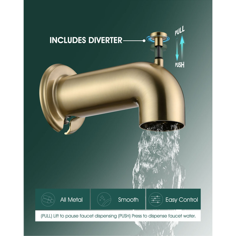 Wall Tub Spout with Diverter, Brushed Gold