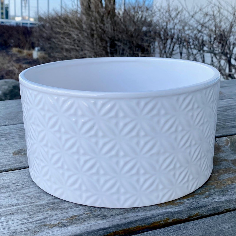 Pot à fleurs rond à motif blanc, H 3,5 po x l 6 po x P 6 po