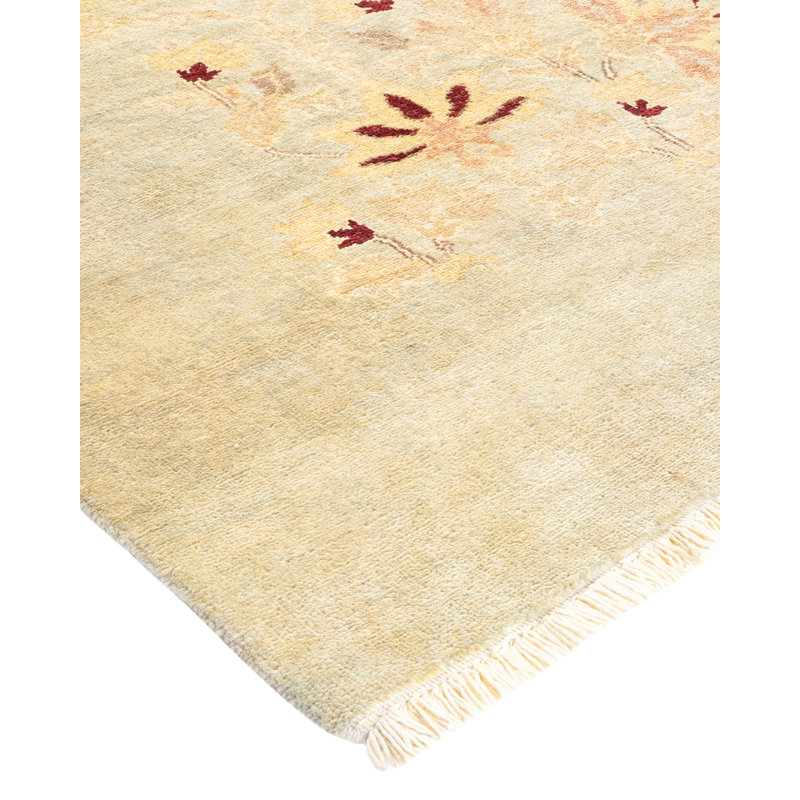 Hand-Knotted Light Blue Floral Wool Area Rug 5'10" x 9'1"