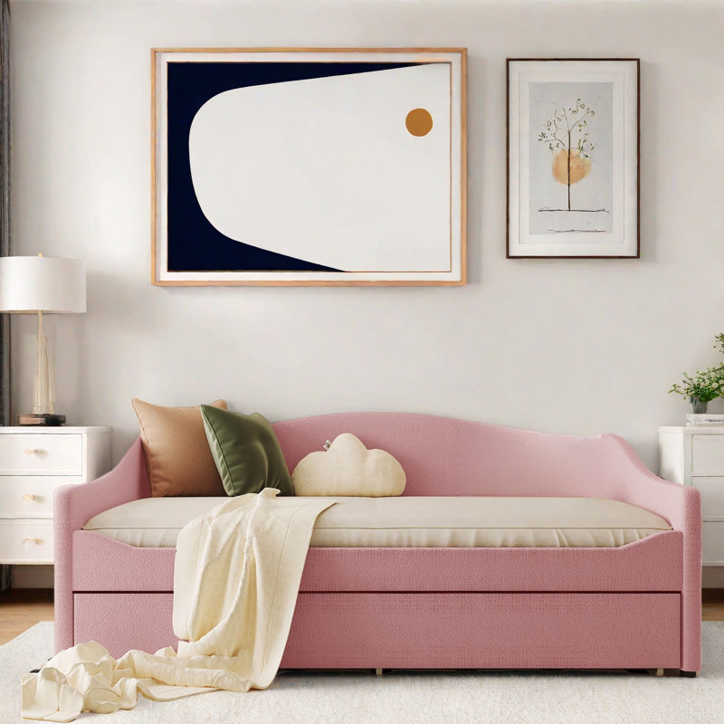 Upholstered Daybed Upholstered Daybed With Led Light And Trundle, Pink