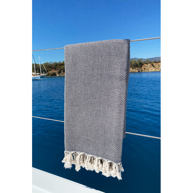 Luxueuse serviette de plage 100% coton Fouta, 37,4 po x 74,8 po | Motif alvéolaire doux et très absorbant | Lavable à la machine, couleur: noir et blanc | Parfait pour la plage, la piscine, le spa et les voyages - élégant et fonctionnel
