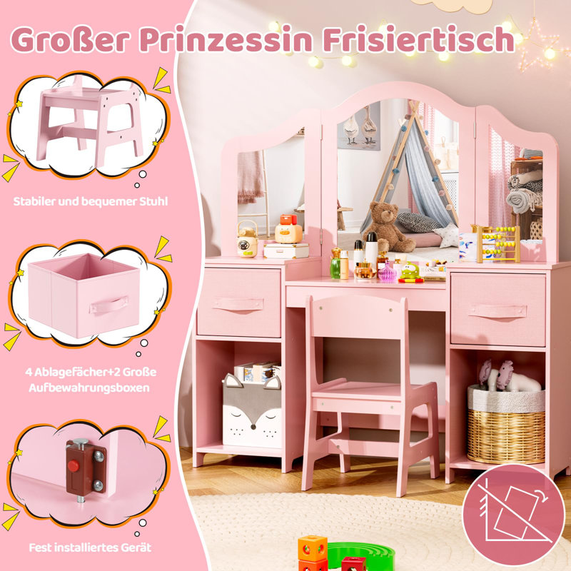 Dressing Table with Mirror, Pink