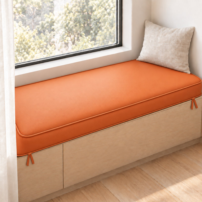 Coussin de banc sur mesure de 7,6 cm de hauteur, pour intérieur et extérieur, avec double passepoil et 2 attaches., Orange
