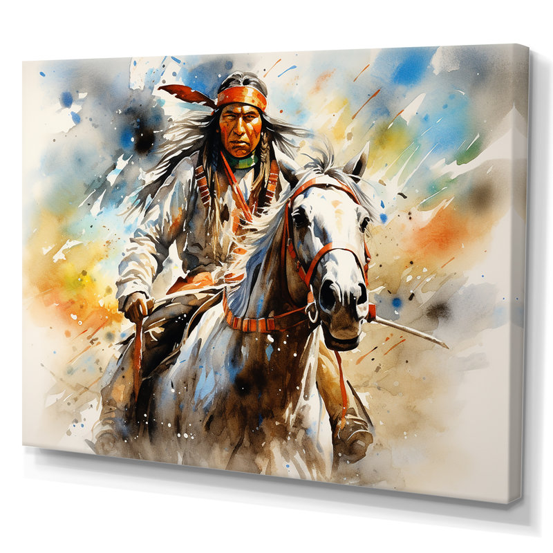 «Colorful Native Indian Warrior», reproduction d'art sur toile encadrée, Toile tendue, H 12 po x l 20 po x P 1 po