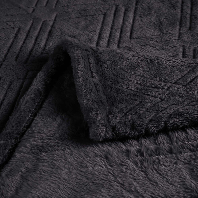 Couverture molletonnée en polyester moelleux Alaska, Noir, Jeté XL