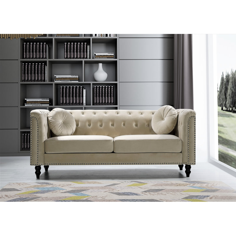 Canapé Chesterfield 76 po, Velours crème