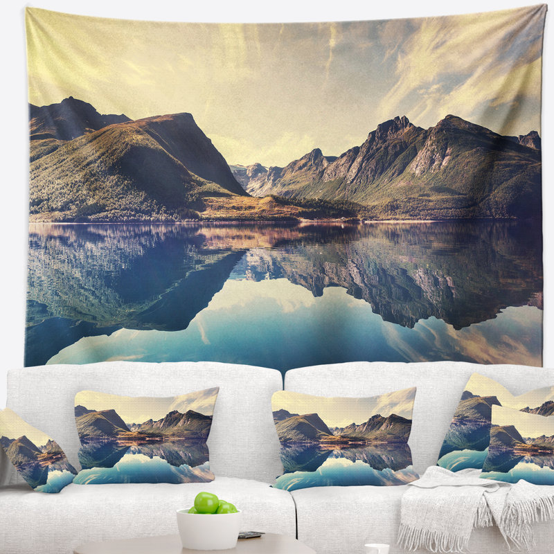 Paysage photographie norvège été montagnes tapisserie, H 50 po x l 60 po