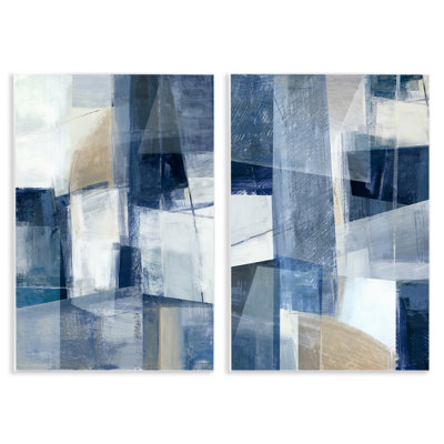 "Blue Geometrics", ensemble d'art sur plaque murale par Hannah Dawson