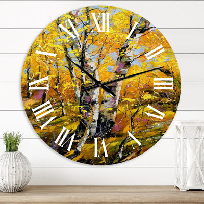 Birches In Yellow Autumn Wood - Country wall clock