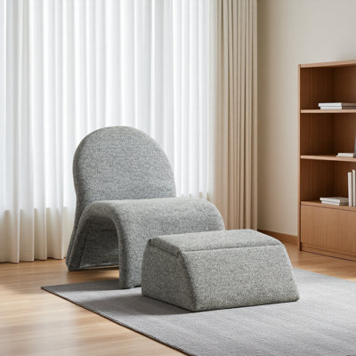 Modern Upholstered Armless Chair With Storage Ottoman, Chenille Accent Chair For Living Room,Bedroom,Office And Reading Room