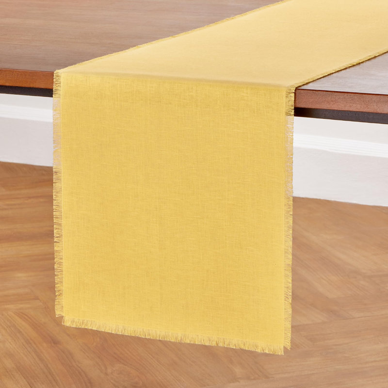 Fringe - 100% Pure Linen Table Runner, 90" x 14" Rectangle, Marigold Yellow
