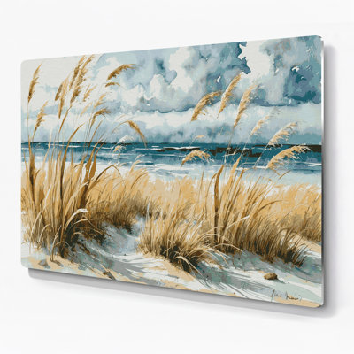 Nautical Coastal grasses Gray Metal Wall Art
